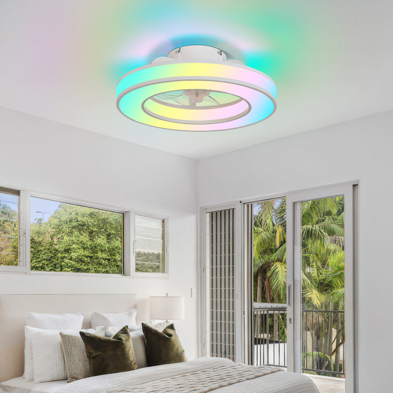 RGB Ceiling Fan With Lights, 16.5" Fandelier Low Profile Ceiling Fan, 3000K-6000K Dimmable & RGB Modern Flush Mount LED Ceiling Fan Light With Remote Control For Bedroom