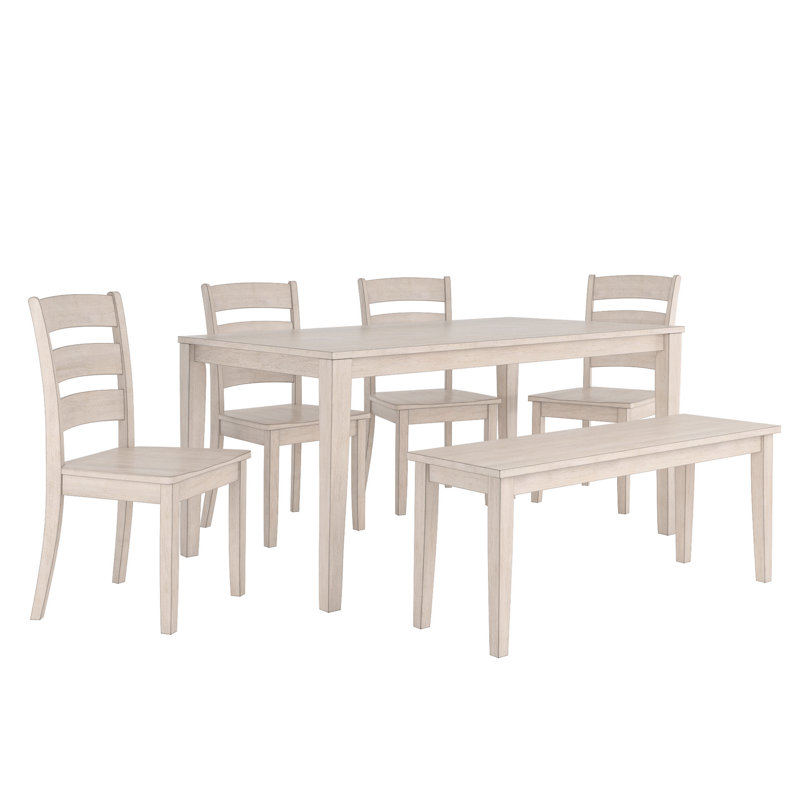 Alexa-Mae 6-Person Solid Wood Four-Leg Dining Set, Antique White