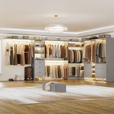 127.5” x 86.8” Closet System with Wooden Drawes(Adjustable Width)