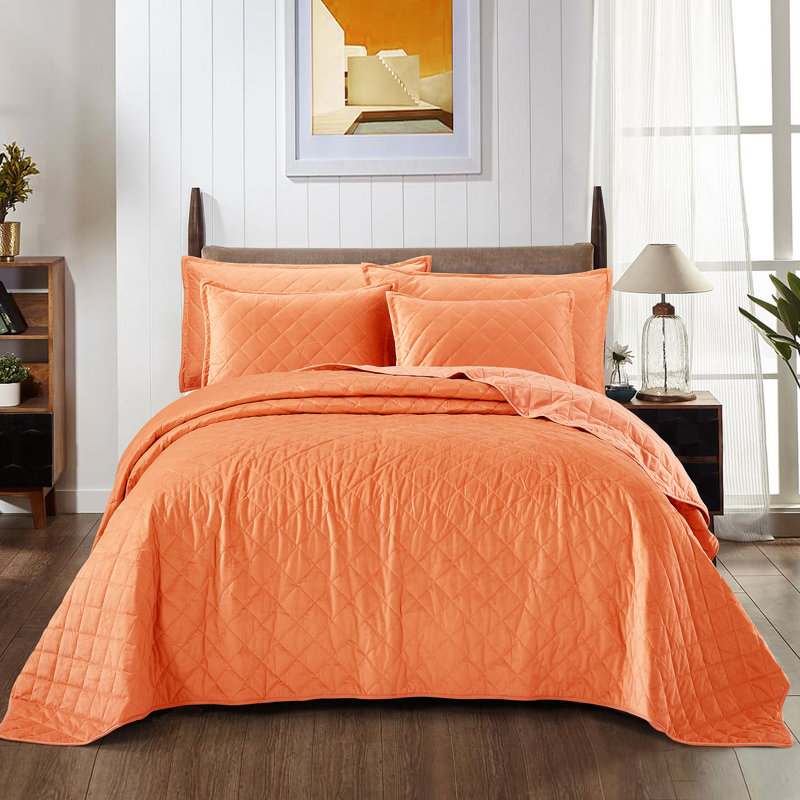 Polyester Coverlet with Pillow Shams, Burnt Orange