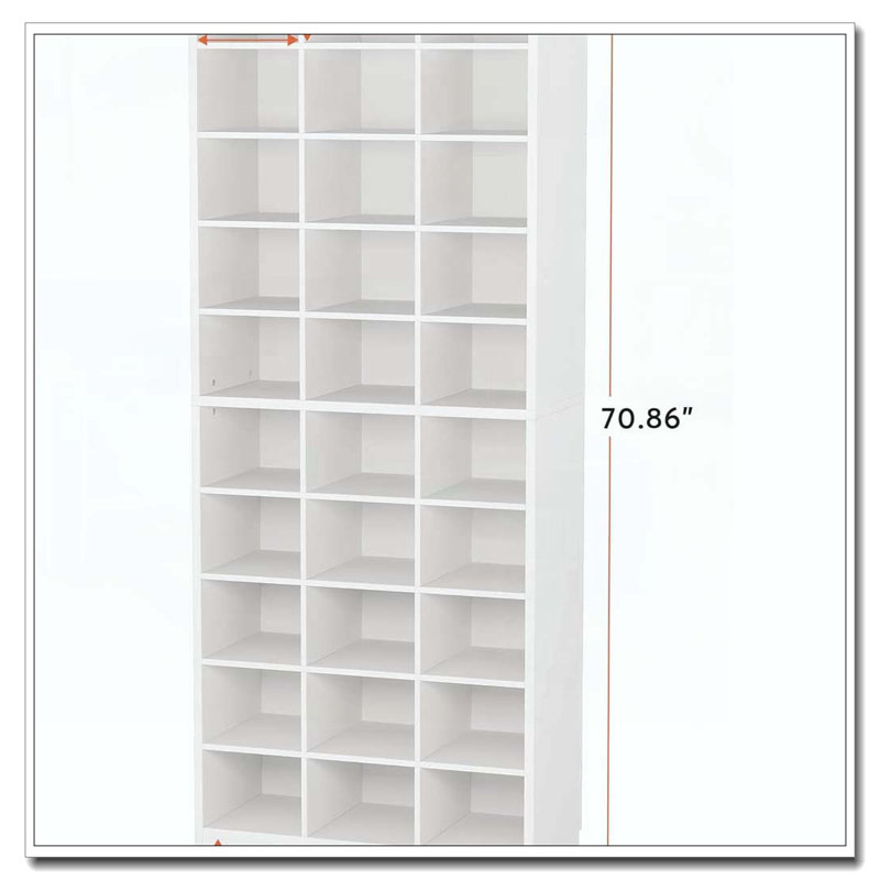 Range-chaussures en bois blanc à 25 niveaux de 25,6 pouces, range-chaussures moderne en bois à 30 casiers, Blanc