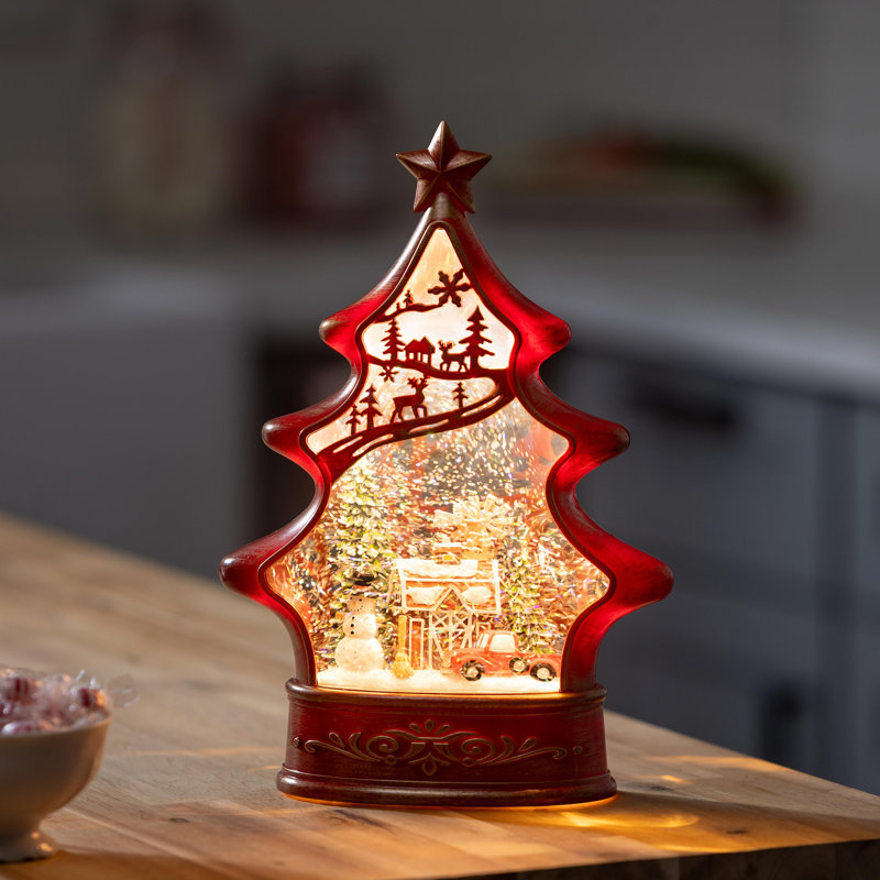 Décoration de table lanterne à DEL en plastique avec arbre en pain d'épice, 11,25 po H
