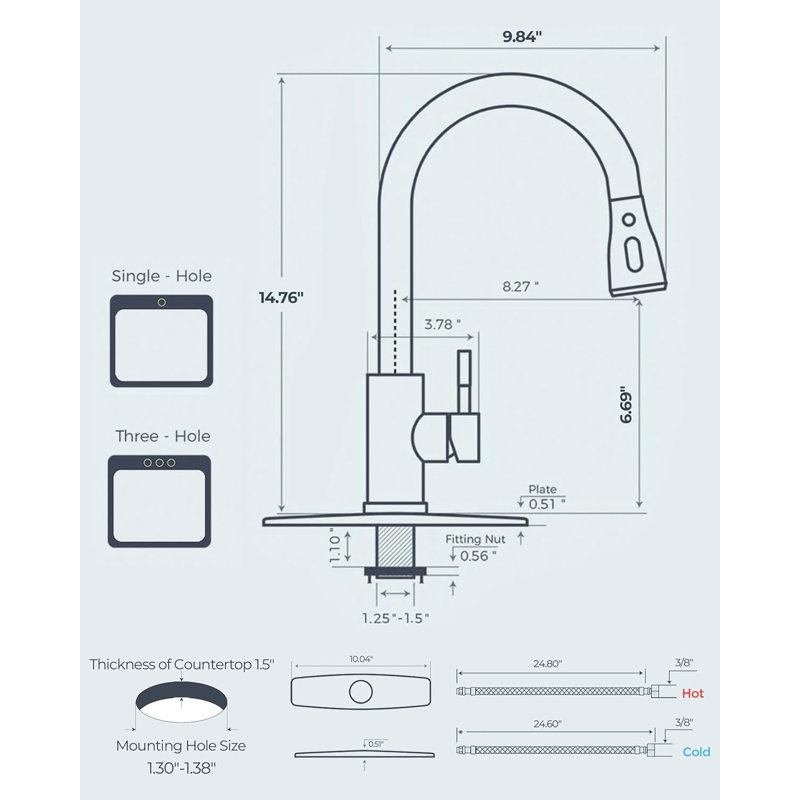 High Arc Single Handle Kitchen Faucet with Pull Down Sprayer, Stainless Steel, Fits 1 or 3 Holes, Ideal for Farmhouse RV Laundry Bar