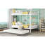 Lit double superposé au dessus d'un lit double avec gigogne, blanc-353611531