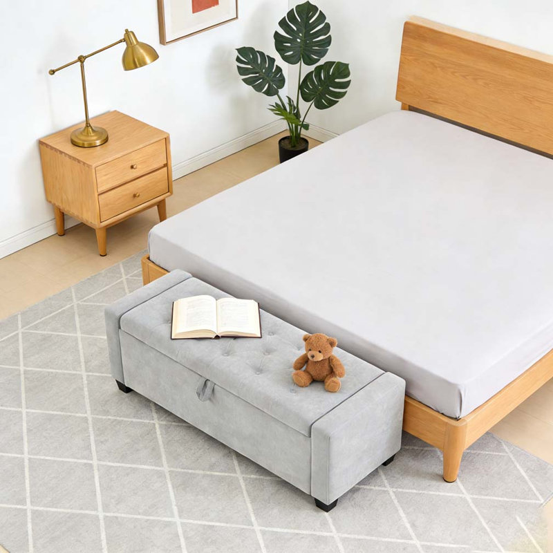 48" Ottoman with Storage, Storage Ottoman Bench, LIGHT GREY