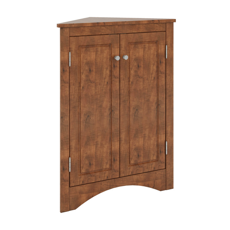Triangle Bathroom Storage Cabinet With Adjustable Shelves, Freestanding Floor Cabinet, Brown