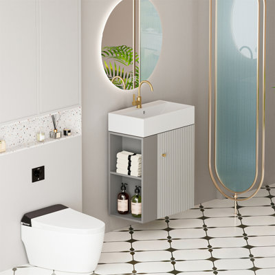 Meuble-lavabo mural 21,6 po avec lavabo en céramique