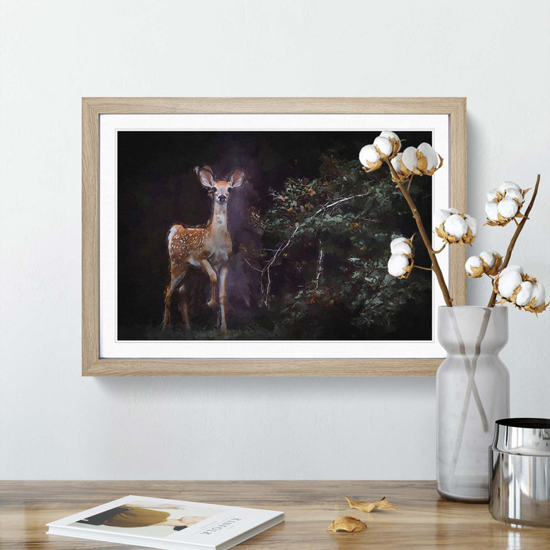 Curious Fawn in Abstract - Picture Frame Painting Print, 62cm H x 87cm W x 2cm D, Oak Framed