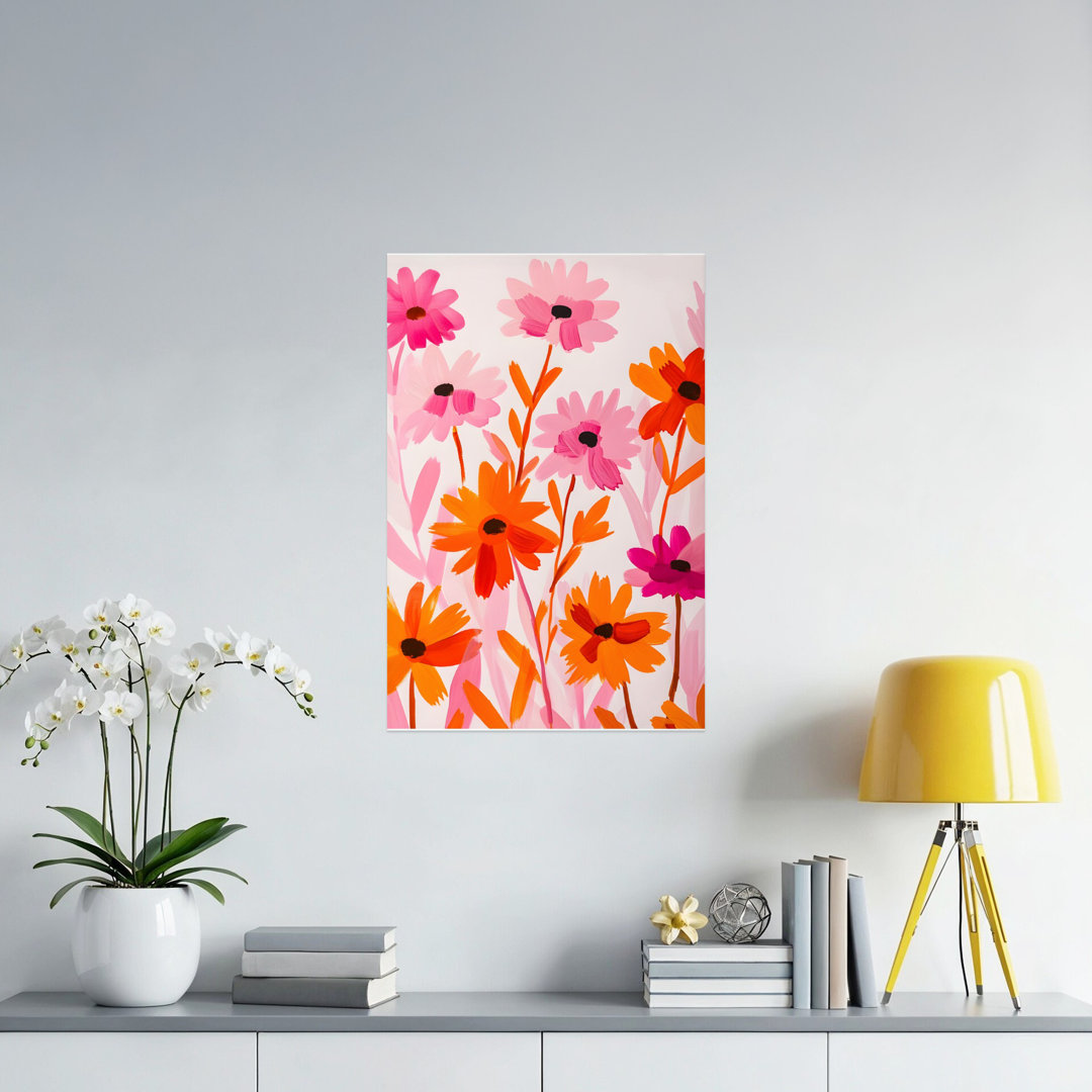 Pink Orange Floral Wall Art, Bold Flower Print, Modern Botanical Painting, Colorful Home Decor, Physical Art Print, Multiple Sizes