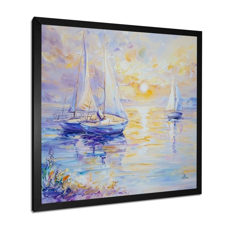 Ancre et voiliers - Impression sur toile, H 36 po x l 36 po, Reproduction encadrée d'une seule photo sans pass, Noir