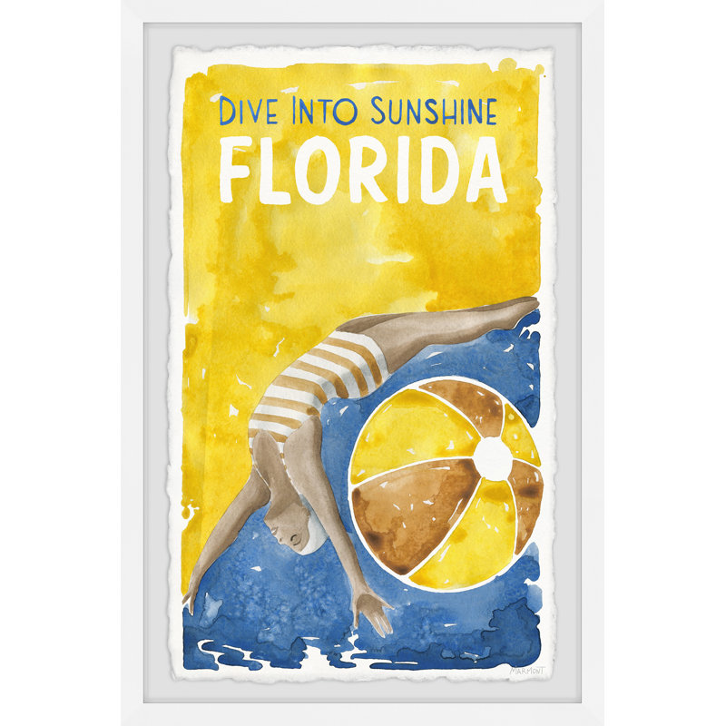 «Dive into Sunshine Florida», reproduction d'art graphique sur papier encadré, H 12 po x l 8 po x P 1,5 po