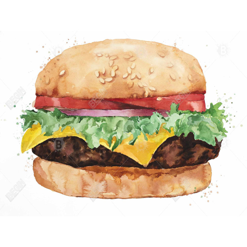 Art sur toile, "Cheeseburger" à l'aquarelle