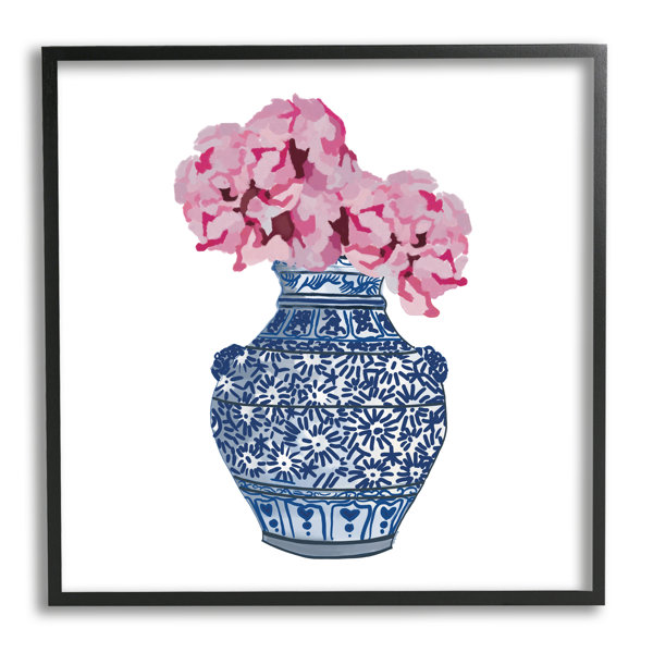 Stupell Industries Modern Floral Ikebana Arrangement Ornate Blue Vase Framed On Canvas by Amelia Noyes Print | Wayfair Modern... 