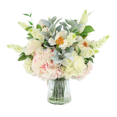 Mixed Bouquet in Ribbed Glass Vase