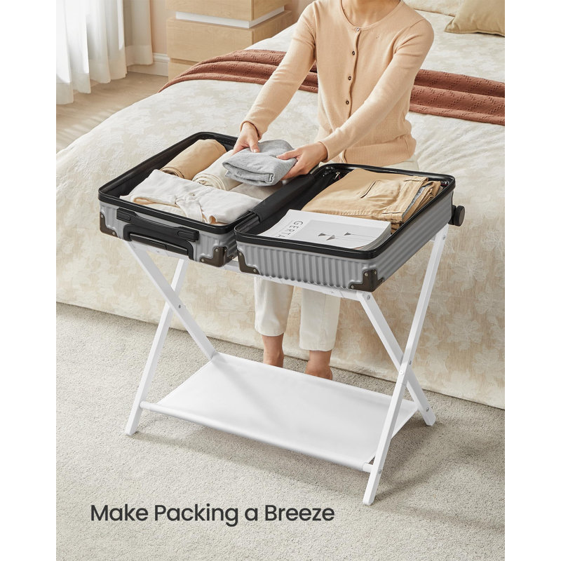 Set of 2 Foldable Luggage Racks with Storage Shelf for Guest Room, Cloud White