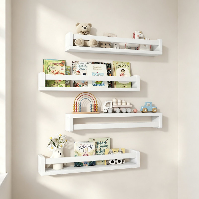 8.89 cm H x 60.96 cm W Solid Wood Floating Shelf Bookcase