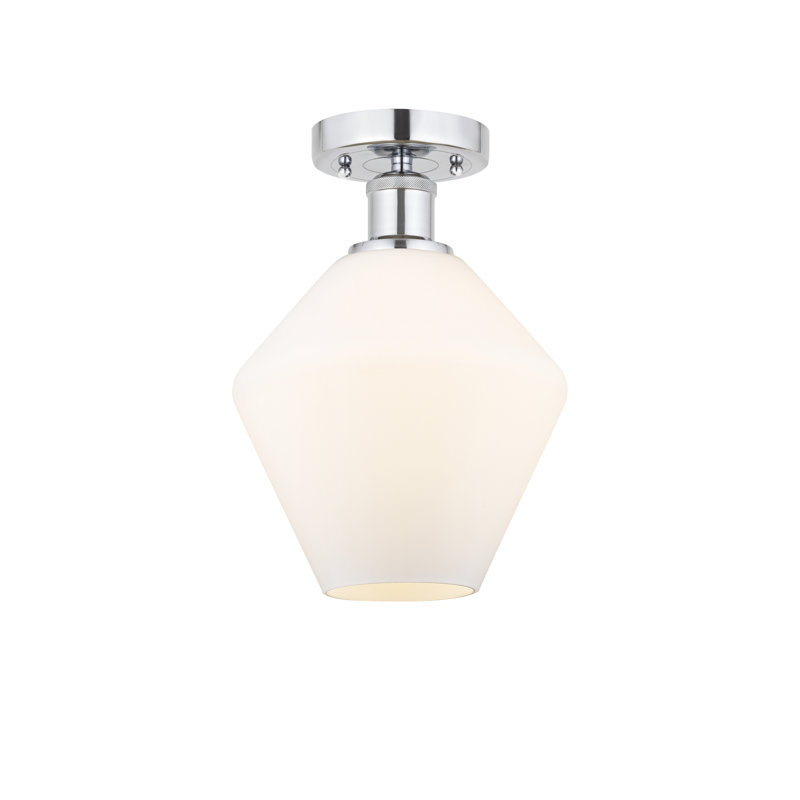 Plafonnier semi-encastré en verre Amylea, Boîtier blanc mat, Chrome poli, H 11,25 po x l 8 po x P 8 po