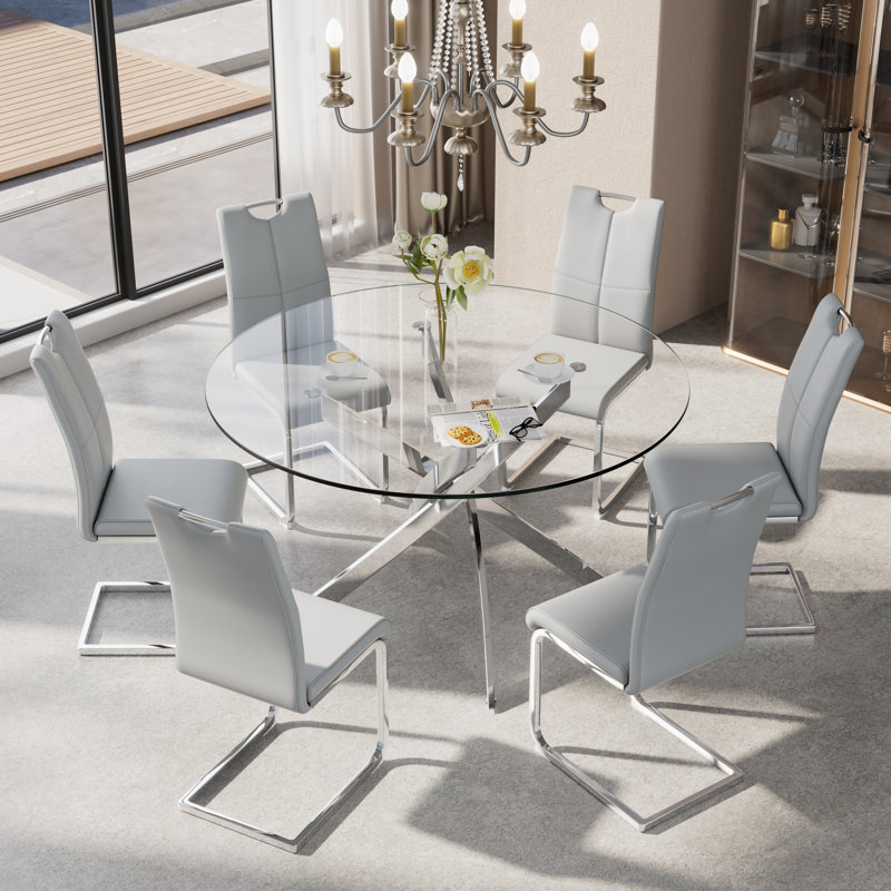 Ensemble de salle à manger 7 pièces, H 29,5 po x L 47,2 po x l 47,2 po, Gris, Argent