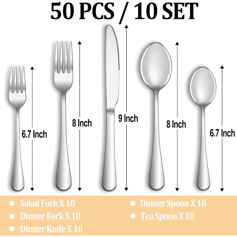 Latitude Run® Teraji Stainless Steel Flatware Set - Service for 10, Silver