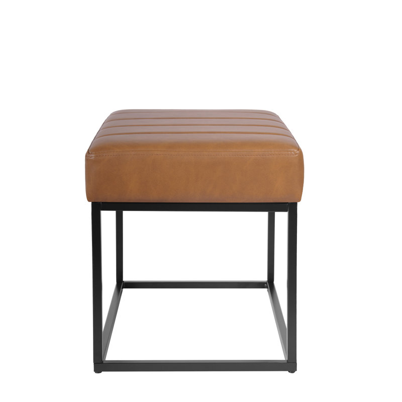 Homepop Theodore Small Ottoman - Faux Leather, Theodore Ottoman Camel Brown Faux Leather