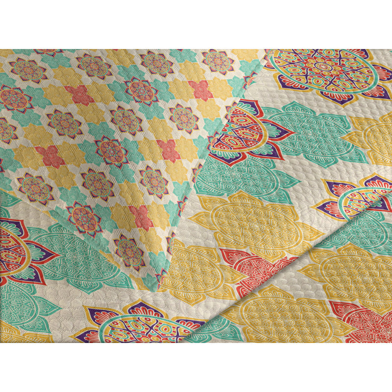 Ambensonne Moroccan Bedspread Boho Multicolor Multicolor, King Coverlet/Bedspread + 2 Pillow Shams
