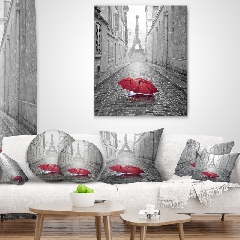Eiffel View from Paris Street - Cityscape Printed Pillow, Throw Pillow, 16" x 16"