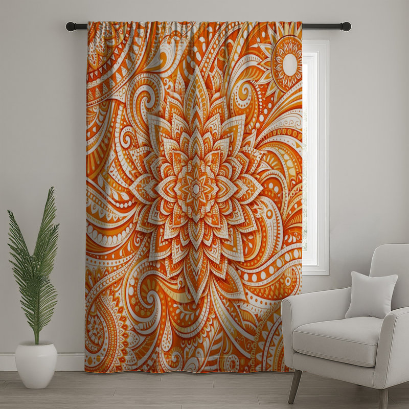 Rideaux orange à motif cachemire, voilages et voilages à motif mandala - 1 panneau, 50 po x 92 po - 1 panneau, Transparent