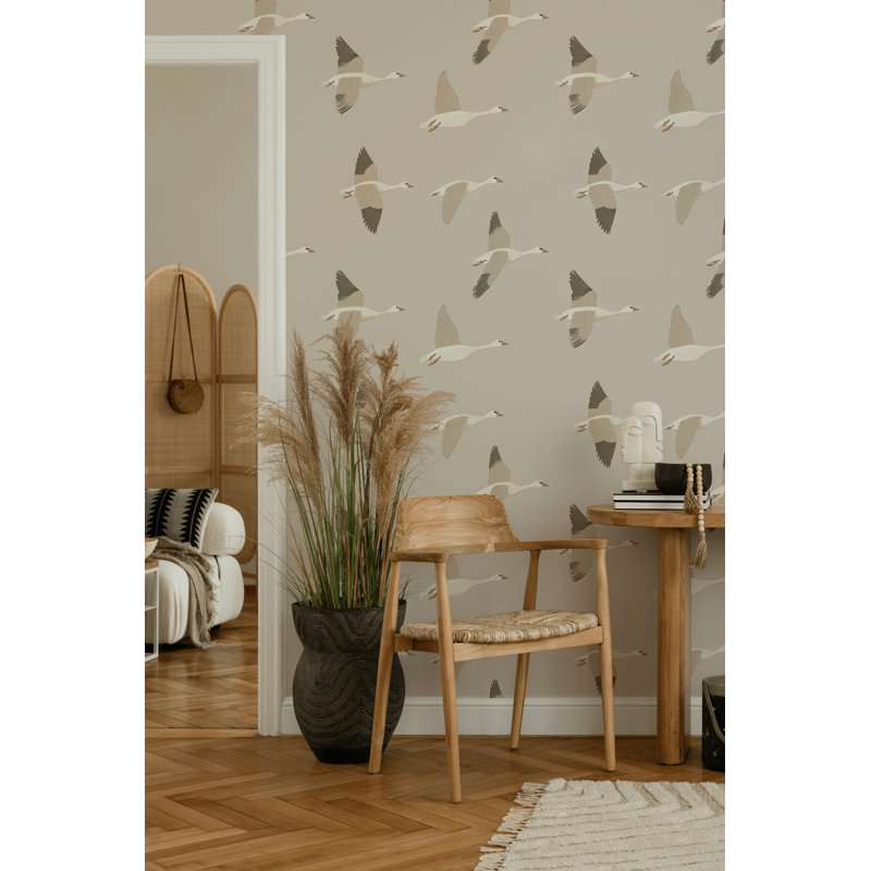 Flying Geese Wallpaper Peel and Stick | Neutral Scandinavian Wall Mural