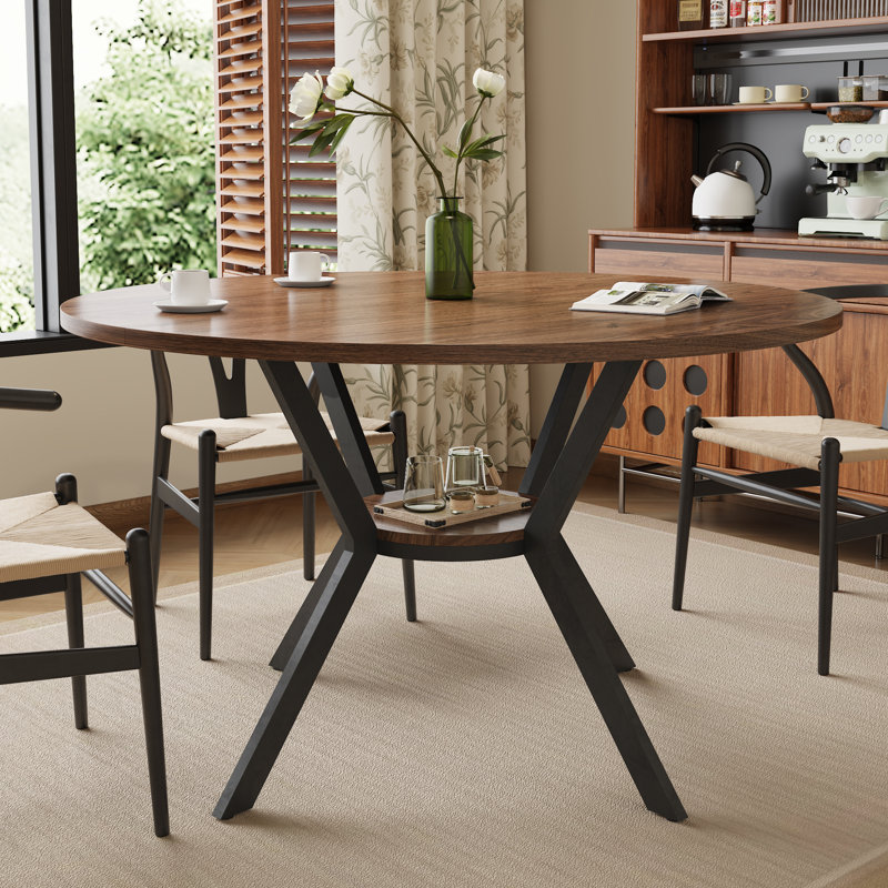 42 Inch Round Dining Table With Storage Shelf for 4, Walnut, 29.92'' H x 42.13'' W x 42.13'' D