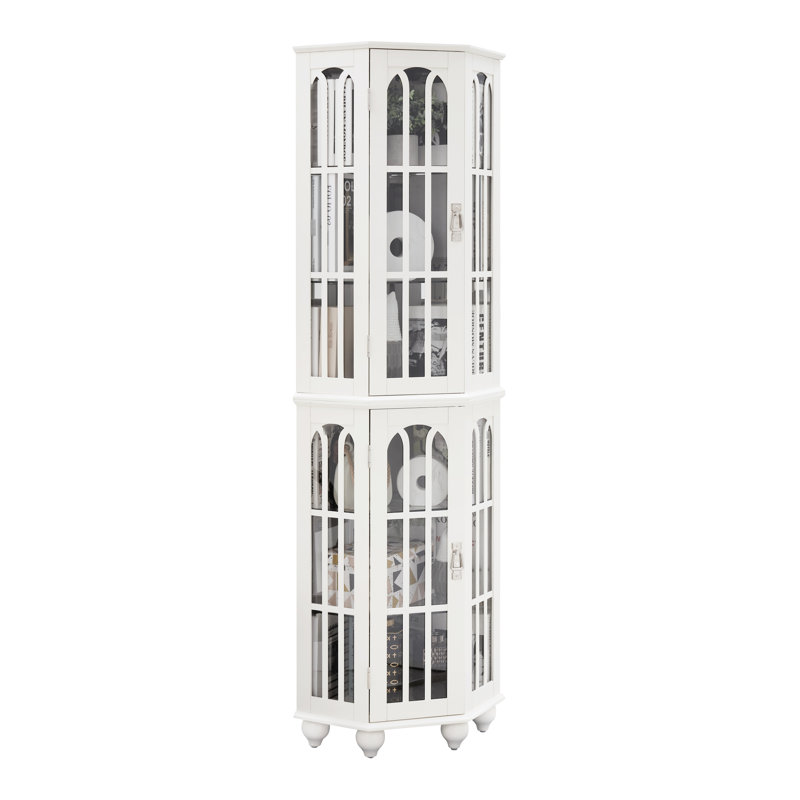 Quality Corner Display Cabinet With Glass Doors And Adjustable Shelf System Curio Tempered Shelves Solid Construction, White