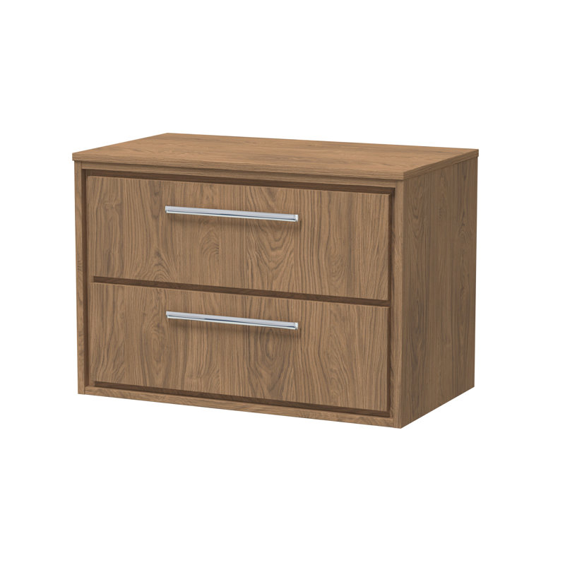 Hudson Reed Lille 800mm Antique Oak 2 Drawer Wall Hung Vanity Unit With Co-ordinating Worktop, Antique Oak