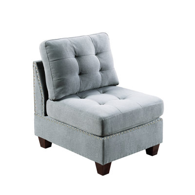 Modulaire - Gris 2Pc: Chaise en tissu semblable au lin et structure en bois 2Pc Gris: Chaises
