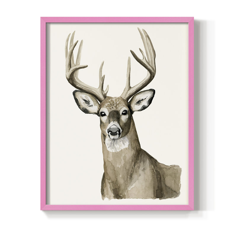 «Handsome Whitetail I», reproduction encadrée - bois massif, 15" H x 12" W, Rose