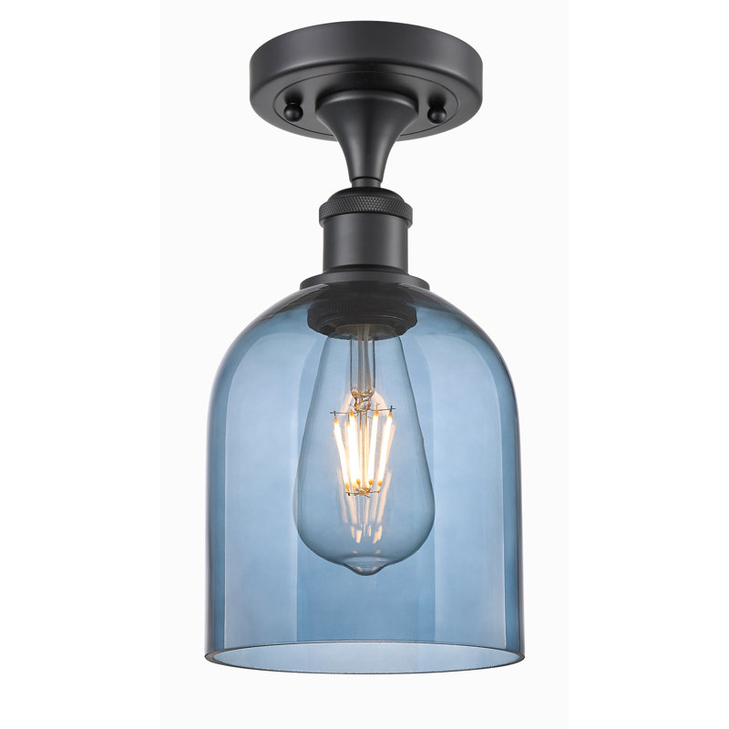 Ballston - Allysson - Plafonnier semi-encastré 6 po 1 lumière - Abat-jour granuleux, Noir mat, Bleu princesse