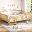 Grand lit au sol avec bibliothèques de rangement, lit en bois massif pour enfants avec de jolis escaliers et garde-corps, aucun sommier nécessaire-469052346