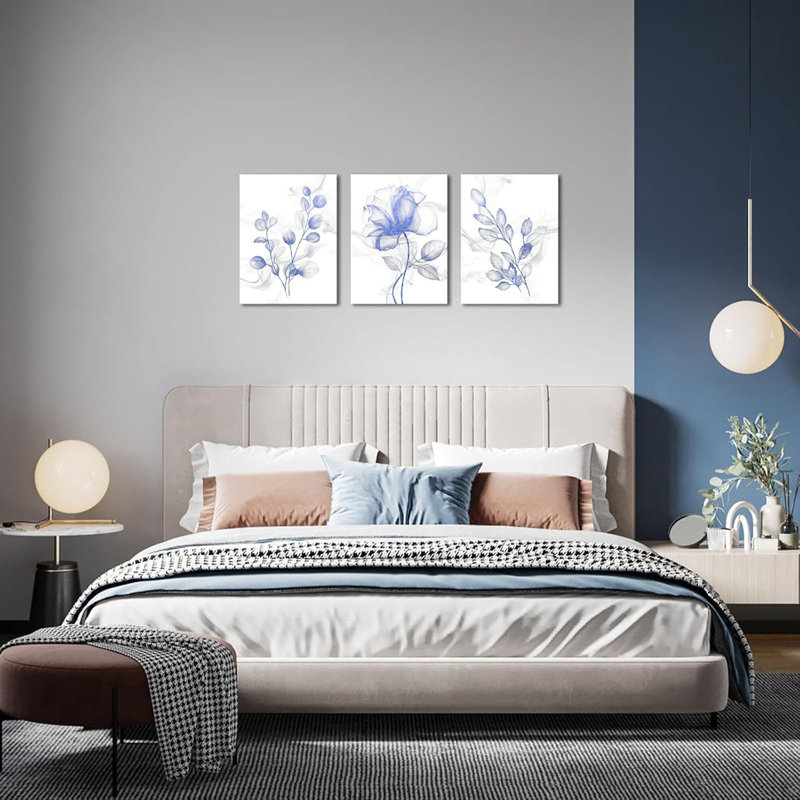 3 Piece Wrapped Canvas Print, Blue
