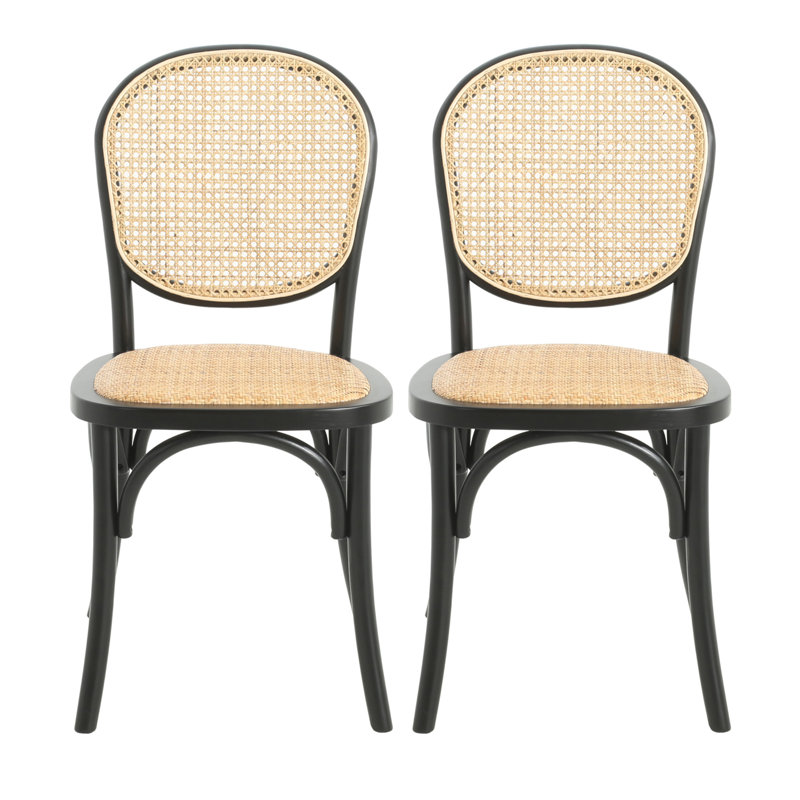 Ensemble de 2 chaises de salle à manger en rotin et en bouleau d'inspiration rétro, sans assemblage requis, durable et élégant pour toute maison