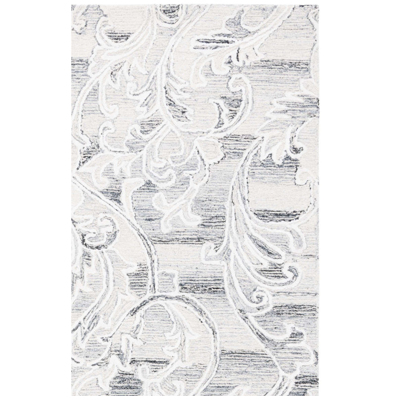 Tapis gris / ivoire en laine / coton touffeté à la main Codd, Rectangle 4 pi x 6 pi