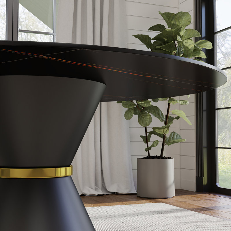 Table de salle à manger ronde en pierre pour salon moderne, maison, Noir, H 29,53 po x L 59,05 po x l 59,05 po