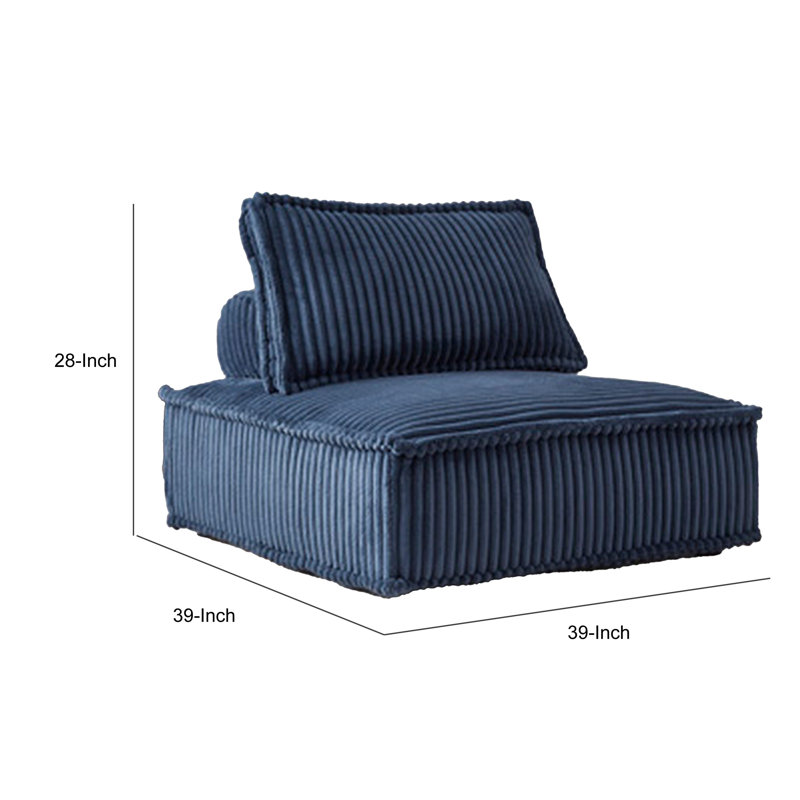 Chaise d'appoint Vico, conception modulaire sans accoudoirs, polyester rayé bleu doux