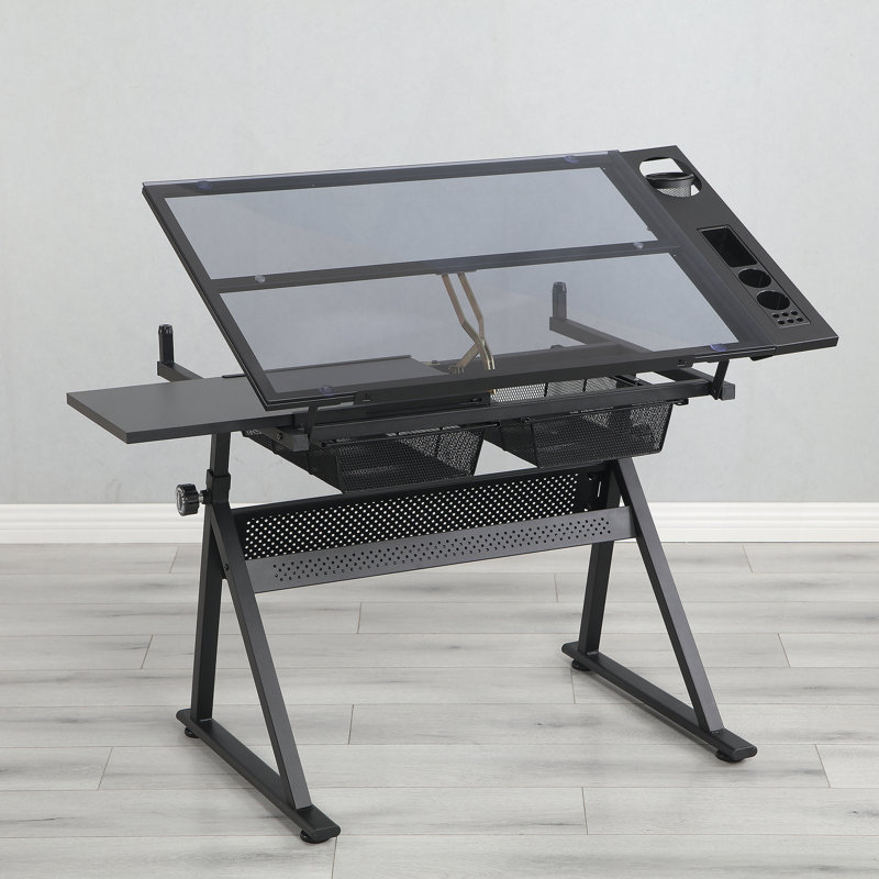 Table à dessin réglable en verre trempé avec chaise