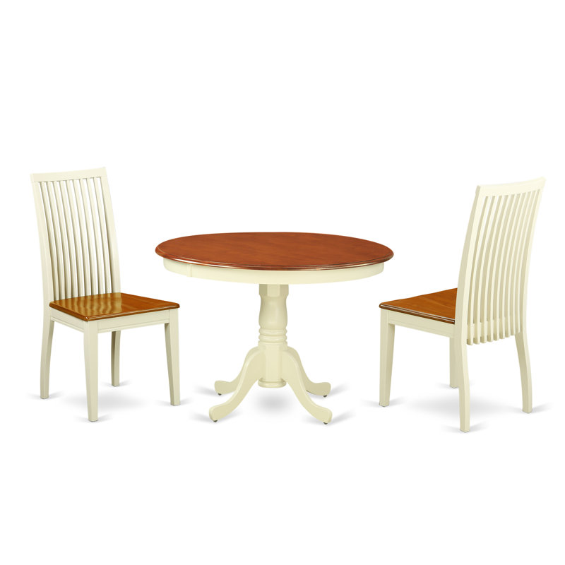 3 Piece Dining Set Contains a Round Dining Room Table with Pedestal and 2 Kitchen Chairs, Black/Cherry