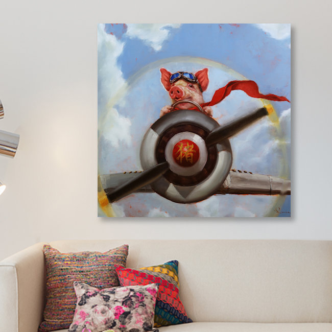 «When Pigs Fly», reproduction sur toile, H 26 po x l 26 po x P 1,5 po, Pas de tapis, Toile tendue