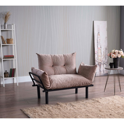 Beige Futon Love Seat, Metal Made, 47.64in Deep, 24.23in Wide, 35.98in High, 30.53lb Heavy Seat With Frame, 47.64 In. Deep X 24.23 Wide 35.98 30.53 Lb