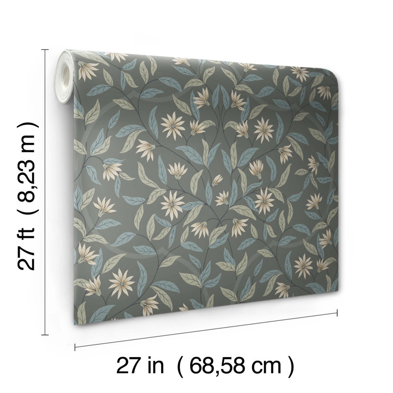 Papier peint floral Helghi, Gris anthracite