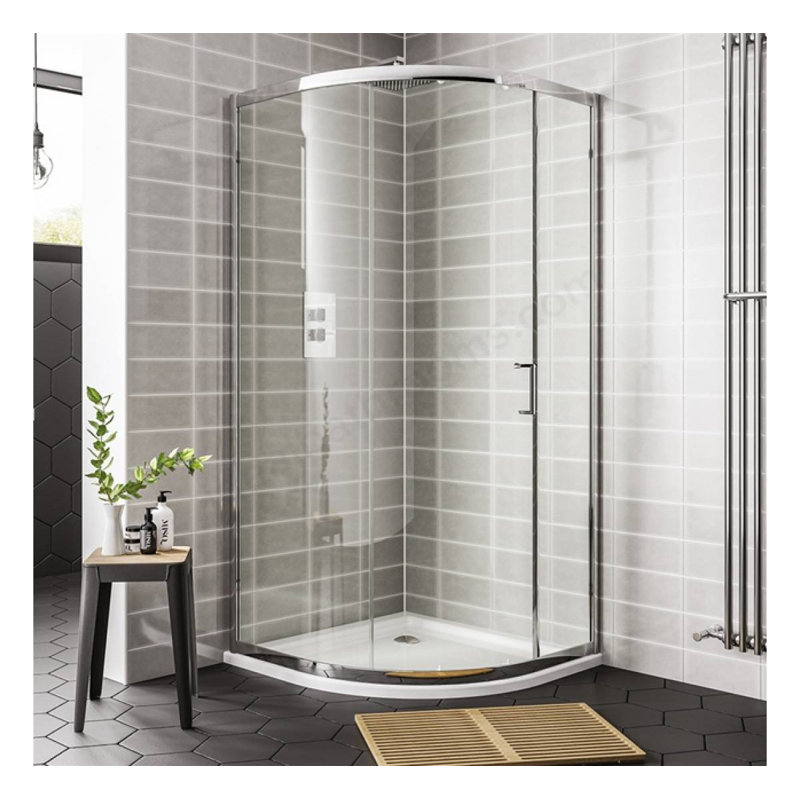 Slimline 35Mm 800X800 Quadrant Silver Grey Stone Shower Tray, White, 3.5cm H x 80cm W x 80cm D
