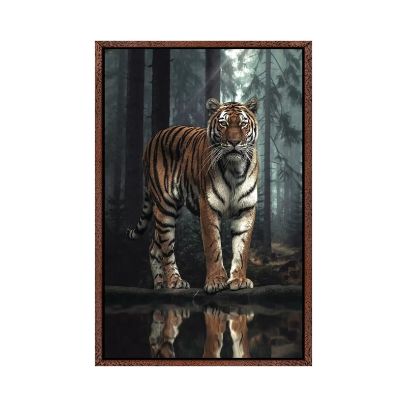 The Tiger In The Forest by Zenja Gammer - Print on Canvas, 66.04 cm H x 45.72 cm W, Classic Brown Wood Framed