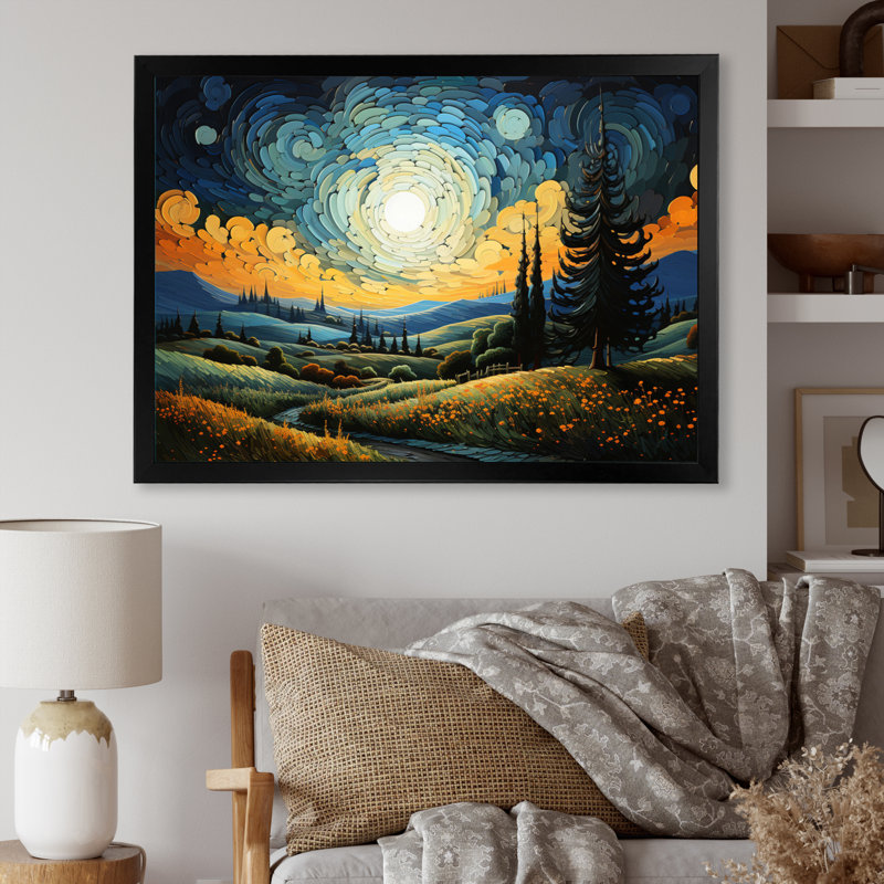 «Vangogh The Swaying Cypress III», encadrée sur toile par Vincent Van Gogh, peinture, Cadre noir