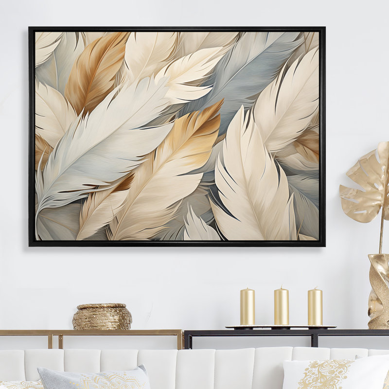 «Feathery Plumes II - Feathers», reproduction d'art sur toile encadrée, Cadre flottant noir, H 24 po x l 32 po x P 1 po