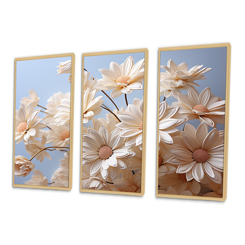 Ensemble de salon marguerites blanches, Cadre naturel flottant, H 32 po x l 48 po x P 1 po